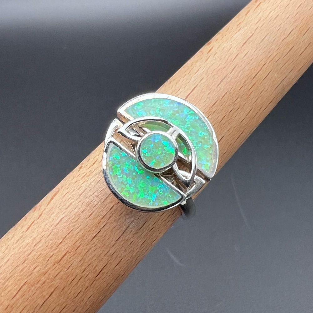 Sterling Silver Opal Fidget Spinner Ring - Picture 3 of 6